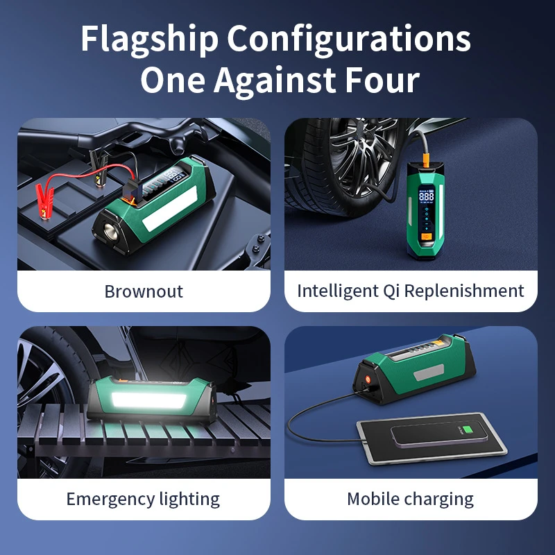 12V Car Jump Starter 6000A Portable Air Pump Tire Inflator Battery Booster Pack 150PSI Digital Compressor LED Emergency Charger