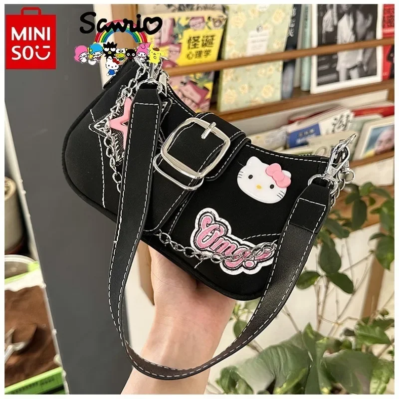 Sanrio HelloKitty Niche Spicy Y2k Chain Baguette Bag Underarm Bag Sweet Small Female Niche Design Fashion Shoulder Messenger Bag