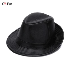 2024 Autumn Men Real Genuine Cowhide Leather Top Hats Men Fashion Caps Winter Warm New Cowboy  100% Real Cowhide Leather Hats