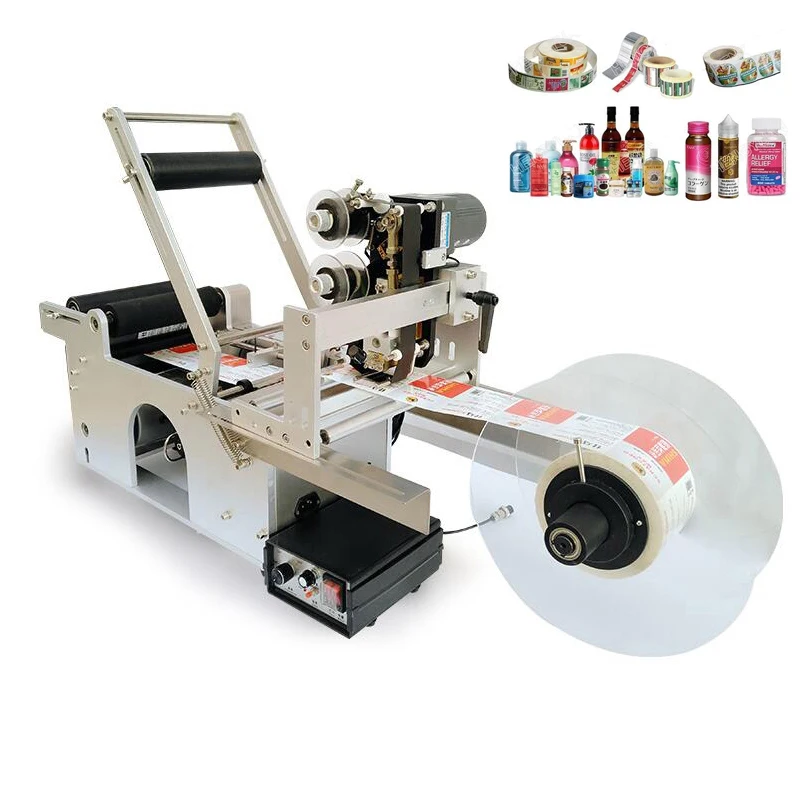 

Semi-Automatic Round Bottle Adhesive Labeling Machine With Coder Widden Type PET Glass Metal Cans Gel Jars Label dispensor