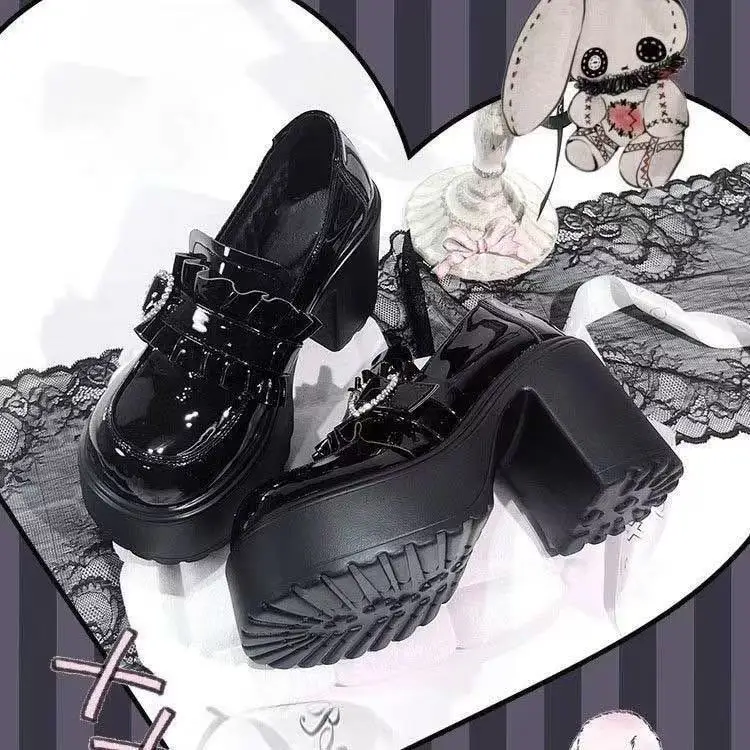 Mary Jane Con Tacco Plateau – Scarpe Basse Laccate Per Donna, Piede Largo, Stile Lolita E Chunky