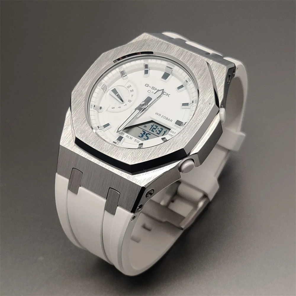 Hontao Casioak Small Style GMA-S2100 Stainless Steel Case Watch Bezel Viton Strap Advanced Modification Kit