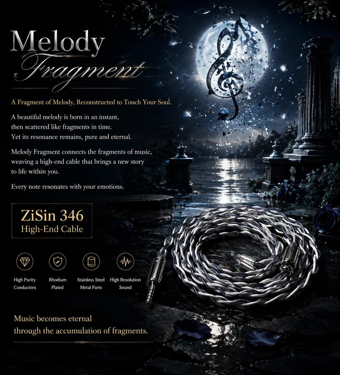 ZiSin346 IEM Upgrade-Kabel mit rhodiniertem Stecker und Pin, geeignet für MOONDROP X Crinacle DUSK IEM, 7Hz X Crinacle Zero 2 Kopfhörer. – Detail 1