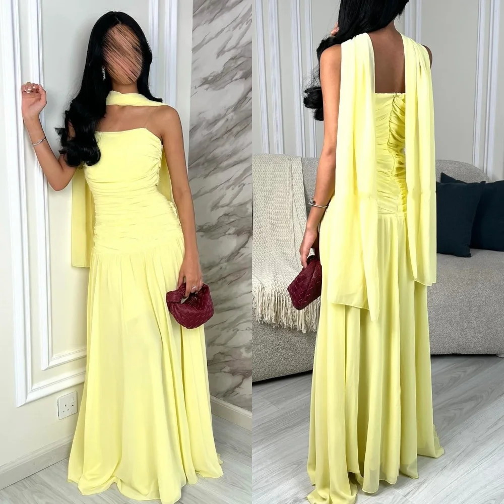 

Customized Simple Sizes Available Chiffon Pleat Ruched Draped A-line Strapless Long Dresses Bespoke Occasion Dresses Elegant