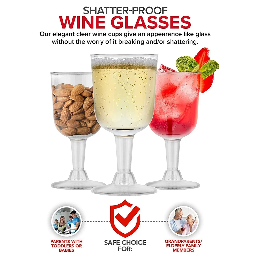 Clear Plastic Wine Glass Recyclable - Shatterproof Wine Goblet - Disposable & Reusable Cups for Champagne, Dessert 20Pcs