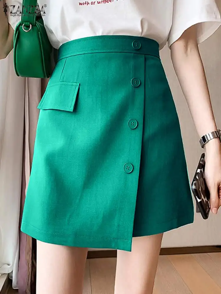 Elegant Women Office OL Skirts ZANZEA Summer Stylish Party Sundress High Waist Faldas Saia Party Jupe Solid Buttons Up Vestidos