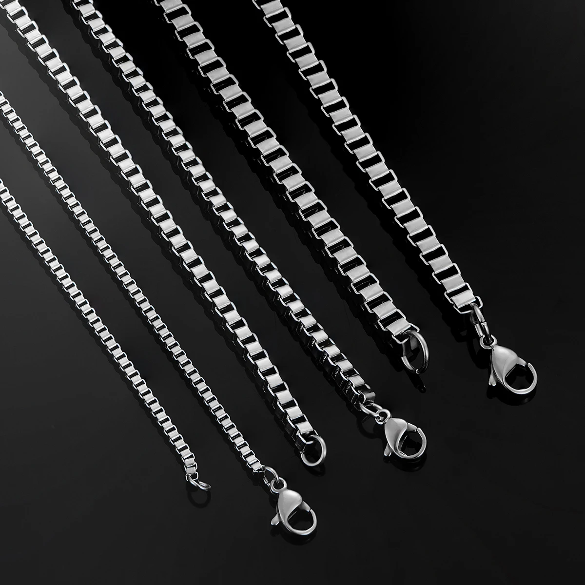 Hip Hop 2mm/3mm/4mm Thickness Box Link Chain Stainless Steel Classical Punk Style Necklace for Men Women Jewelry 14 to 40 Inches