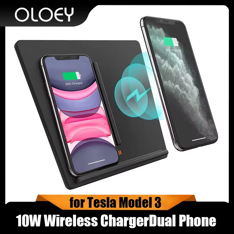 

10W Wireless Charger For Tesla Model 3 2017 2018 2019 2020 Accessories,Dual Phone Charging Pad Car Center Console Interior