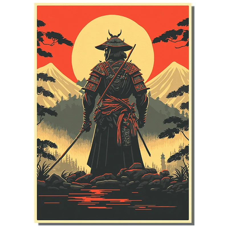 Japan Samurai Kraft paper Poster Home Wall Art Prints Pictures Bedroom Living Room Decor Murals Shop Bar Decoration image 3