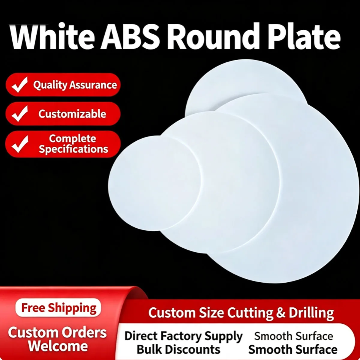 White ABS Circular Plate 50‑500mm Diameter Rigid Plastic Disc for Model Making Instrument Gaskets Tooling Industrial Accessories