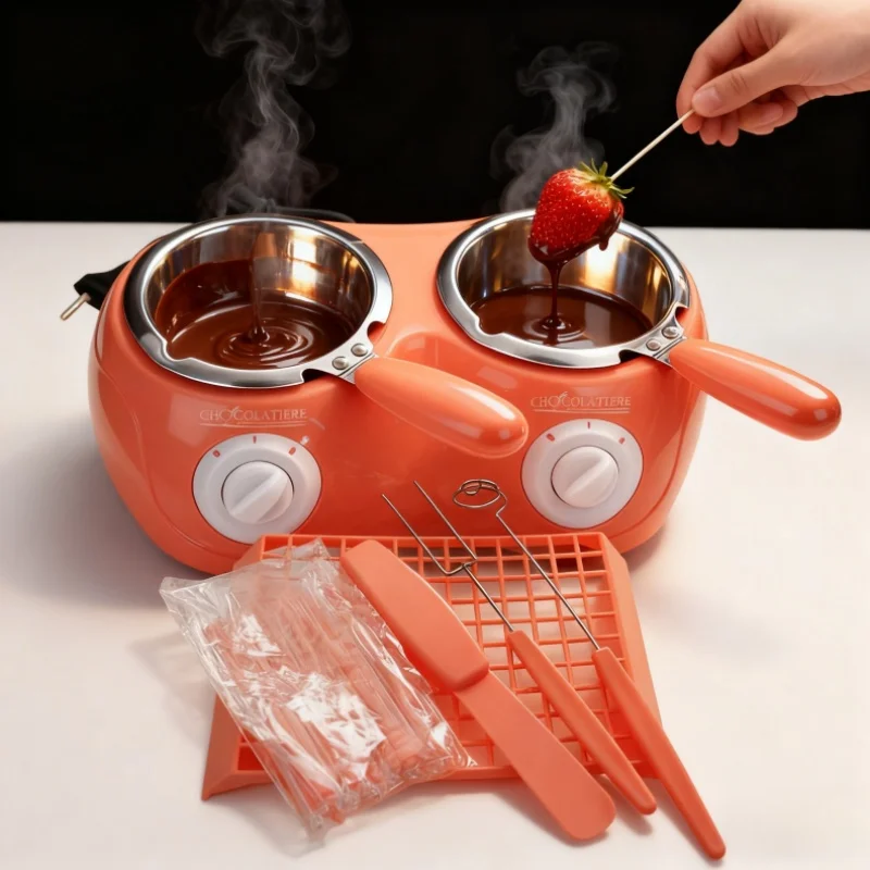 

Double-Pot Chocolate Melting Pot Household Fondue Melter Machine Set for Melting Chocolate, Candy, Cheese, Dessert Decorating