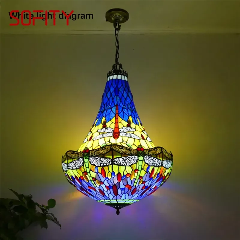 

SOFITY Tiffany European Chandelier Vintage Restaurant Bedroom Coffee Shop Bar Villa Corridor Color Glass Pendant Lamp