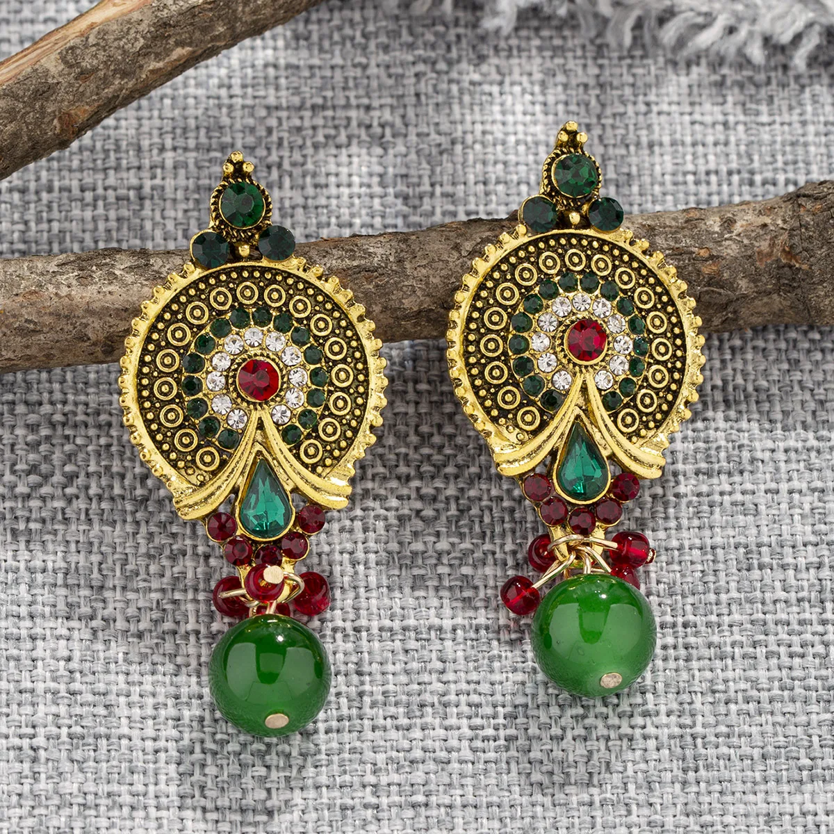 New ethnic style bohemian  women\'s court style exaggerated  imitation gemstone cherry pendant earrings