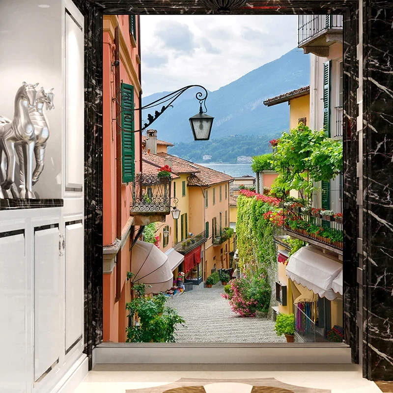 Custom Photo Wallpaper European Town Street View Entrance Background Modern Painting Mural Wall Papers Home Decor Living Room