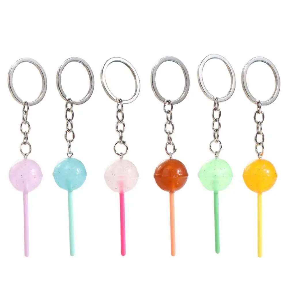 Lovely 3D Food Lollipop Keychain Jelly-colored Transparent Simulation Lollipop Mini Resin Candy Key Rings Men Women