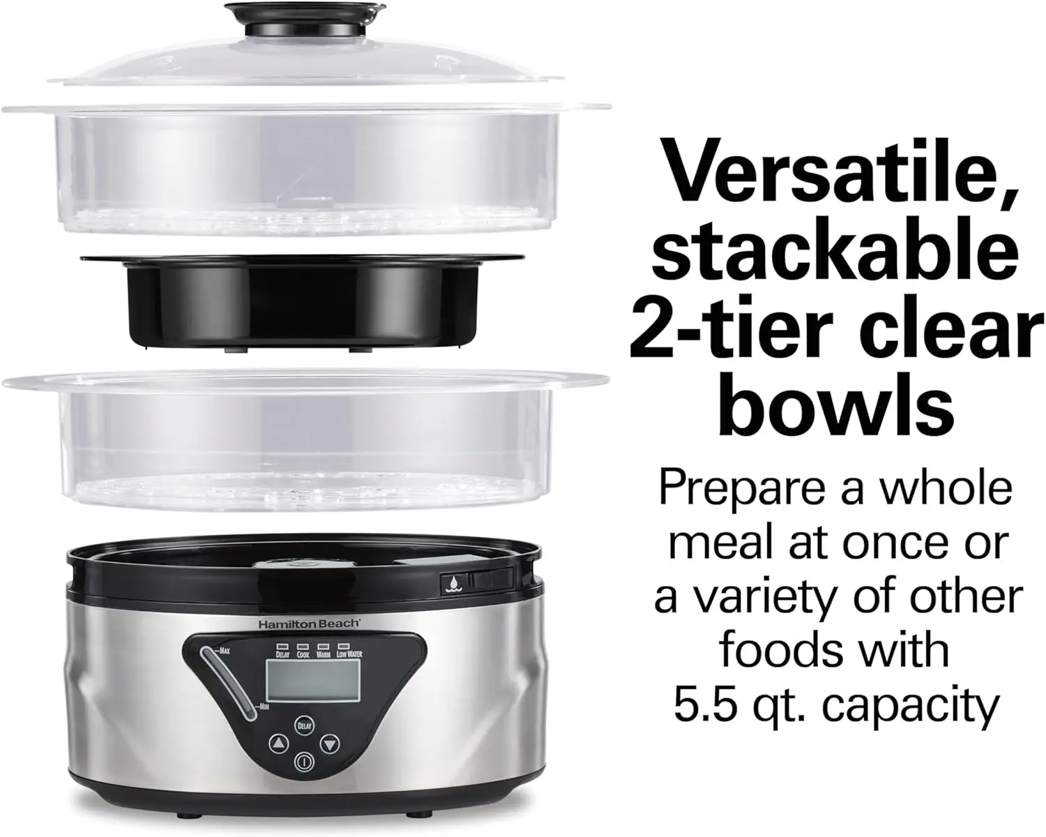 جهاز طهي الطعام بالبخار الكهربائي الرقمي وجهاز طبخ الأرز لطهي سريع وصحي للخضروات والمأكولات البحرية، قابل للتكديس #3