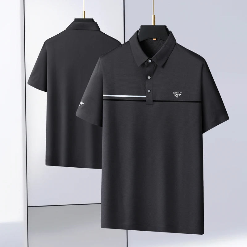 8XL 7XL 6XL 2024 New Summer Ice Silk Breathable Shirts For Men Clothing High End Luxury Mens Polo Shirt Casual Loose Polo Homme