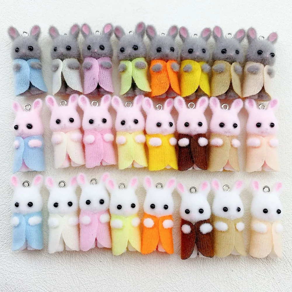 Resin Dress Rabbit Pendant 3D Flocking Miniature Rabbit Dolls Multipurpose Hairy DIY Rabbit Charms