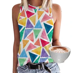 New Colorful Geometry Tie Dye 3D Print Tank Top Women Streetwear Y2k Tops Oversized Vest Off Shoulder Sleeveless Girls Camisole