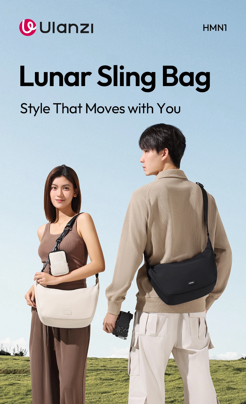Ulanzi HMN1Lunar Sling Bag Reise-Schultertasche mit Trennwand, verstellbarer Riemen, Umhängetasche für Straßenfotografie, tägliches Pendeln – Detail 1