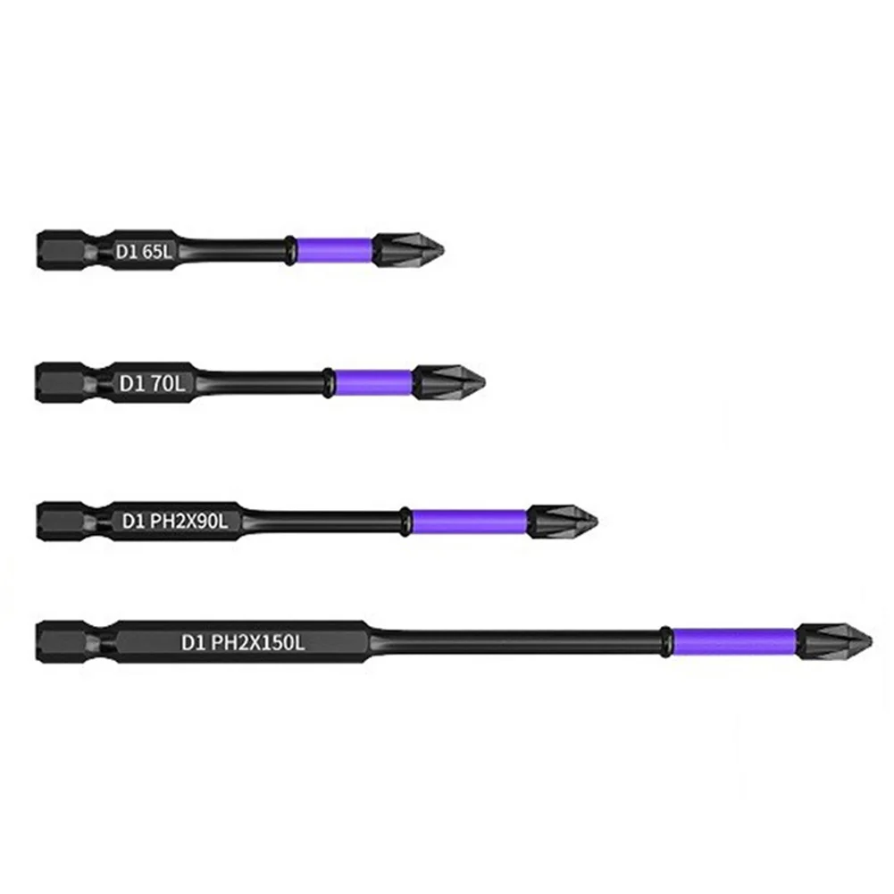 4pc PH2 Magnetic Batch Head Cross Screwdriver Hardness Impacts Drill Bits 65/70/90/150mm Non-Slip Screwdriver Bits