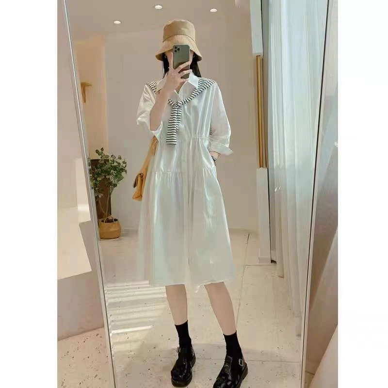 nuovo-abito-camicia-bianco-stile-hepburn-2026-manica-lunga-abbigliamento-femminile-gonna-lunga-con-stampa-a-pois-moda-autunnale