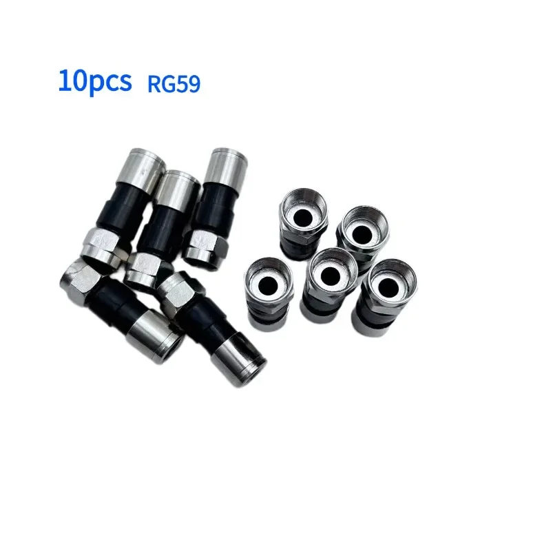 10pcs  Copper RG59 RG6  Compression Connector, 75-4 Coaxial Fitting, Waterproof Dual Shield, Imperial/Metric Compatible