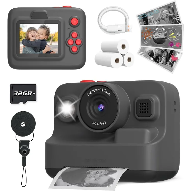 Kids Camera Instant Print, Christmas Birthday Gifts for 3-12 Year Old Boys Girls, 2.4in Screen 1080P