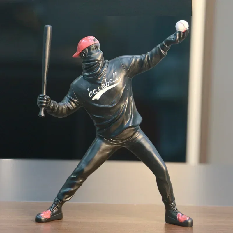 Character sculpture decoration, Banksy baseball boy resin art head decoration, wine cabinet home living room small decorations