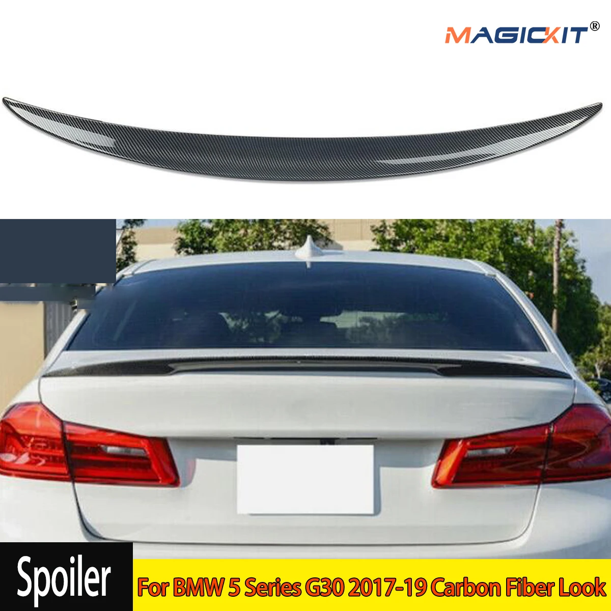 MagicKit M Style Carbon Fiber Look Rear Trunk Spoiler For BMW 5 Series G30 2017-2019