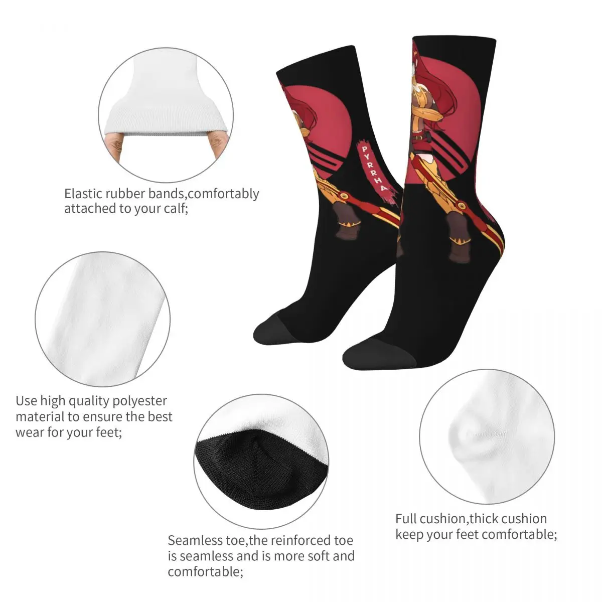 Men's Women's Pyrrha Nikos Anime Girl Pretty Rwbys Socks Soft Casual Socks Hip Hop Stuff Middle Tube Socks Suprise Gift Idea