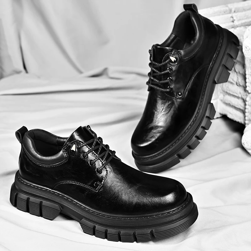 

Men's genuine leather derby shoes High quality and comfortable business style Work Office Black suit Thick soled lace up