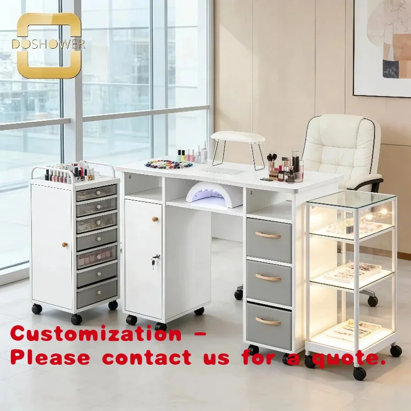 

Customize.Nail Art White Manicure table with Drawers and Dust Collector Professional Technicians Use Furniture Luxury Be