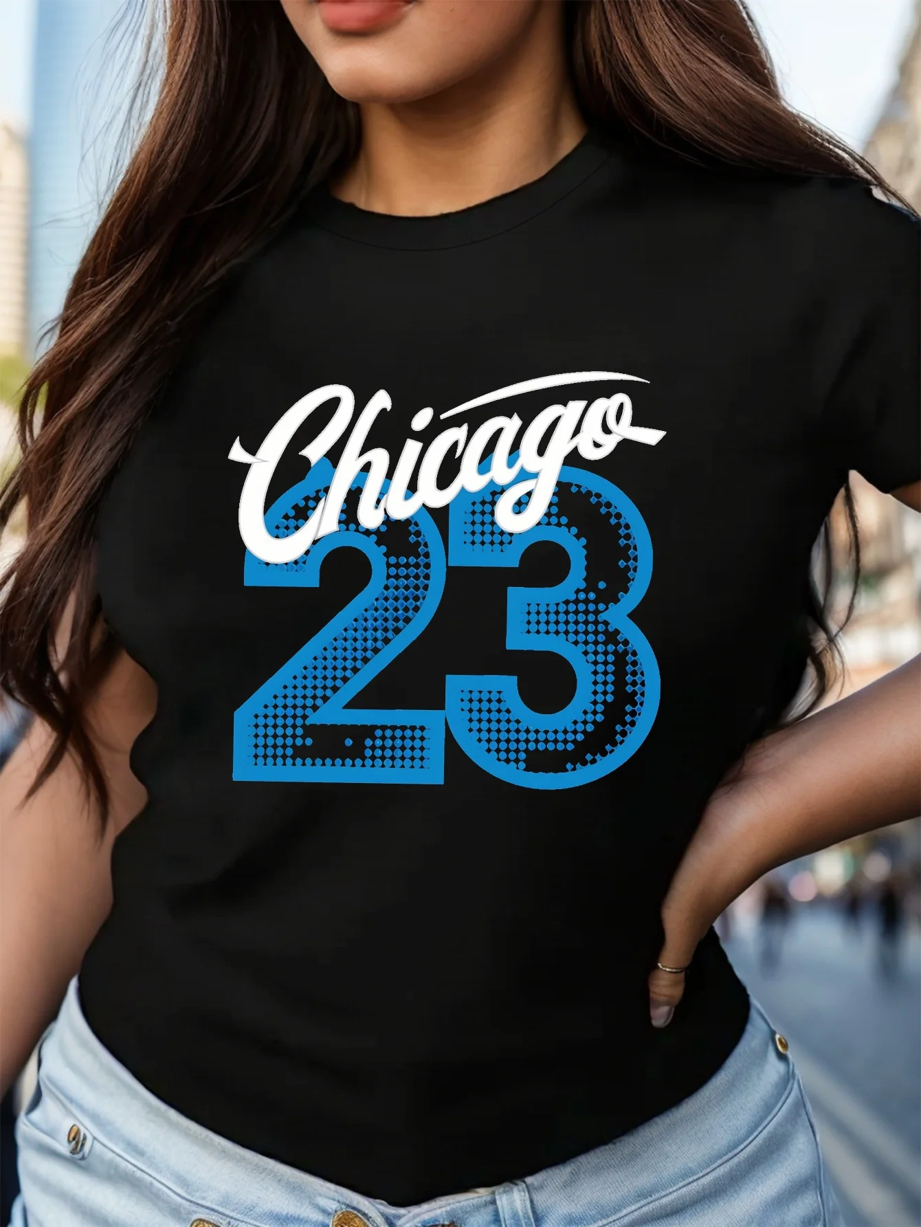 

Женская футболка с дизайном Chicago No 23, удобная посадка на весну и лето, женская одежда из хлопка