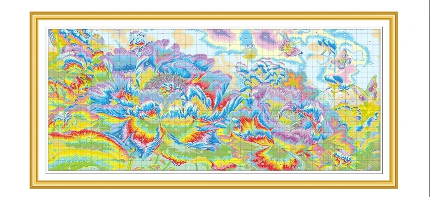 Peony Flowrs 11CT DIY Chinese Kits Embroidery Pattern Printed Stampe Cross Stitch Cotton-thread Landscape 59 colors