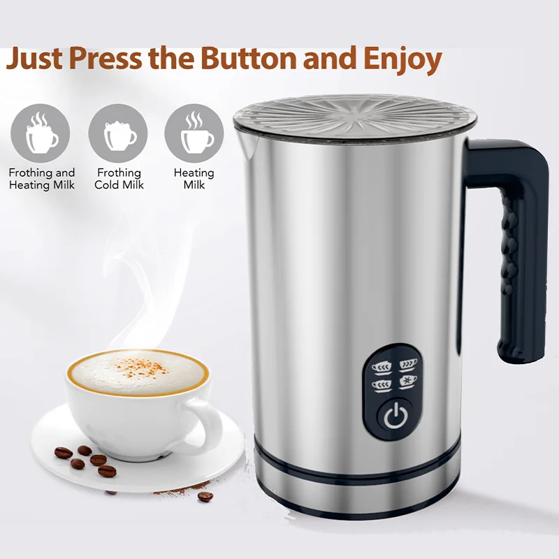 4-in-1 Electric Milk Frother Automatic Concentration Steamer & Cappuccino Frother with Stand Stainless Steel Housing