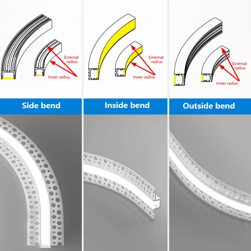 Arco integrado LED perfil de aluminio canal sin marco DIY hogar empotrado techo curvo decoración de paneles de yeso lámpara de tira de barra lineal