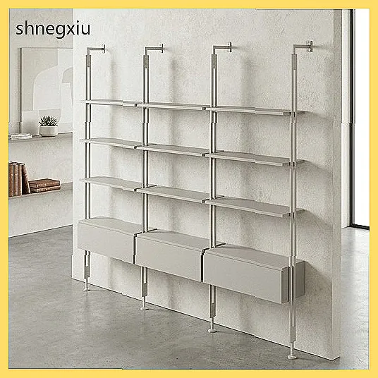 Nordic Iron Wall-Mounted Bookshelf, Multi-Layer Solid Wood Storage, Minimalist Floor-to-Ceiling Design for Living Room