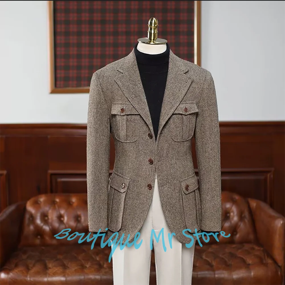 

Мужские костюмы с узором «елочка», однобортный пиджак + брюки, комплект из 2 предметов, умный повседневный деловой удобный крой для повседневной и офисной одежды