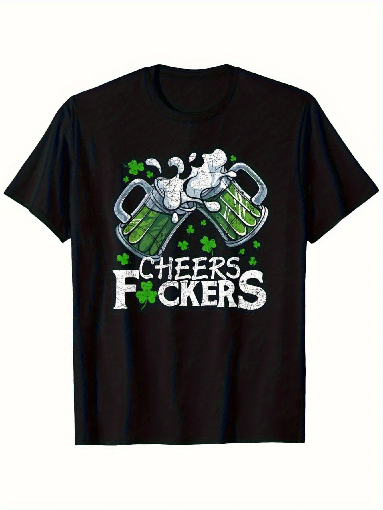 

St Patricks Day Beer Cheers Fuckers Graphic Tee Men's Casual Short Sleeve Cotton T-Shirt