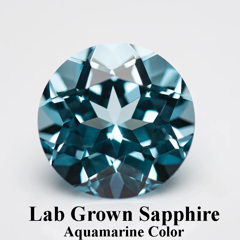 

Lab Grown Sapphire Round Shape Aquamarine Color Charms Beads for Diy Jewelry Making Pendant Materials Selectable AGL Certificate