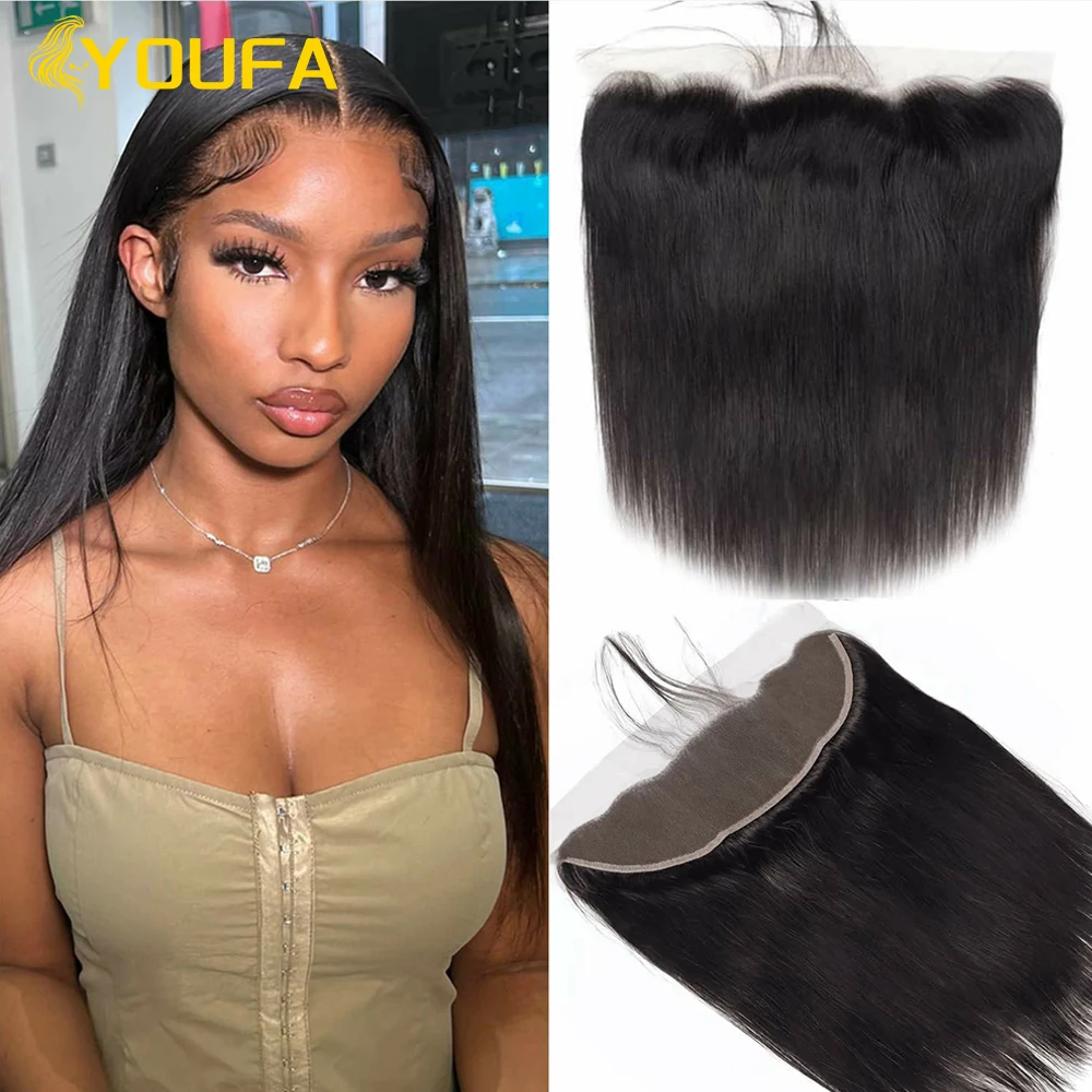 

YOUFA 13x4 Прозрачный кружевной фронтальный патч с натуральной линией роста волос, индийские прямые человеческие волосы, от уха до уха, с центральным пробором