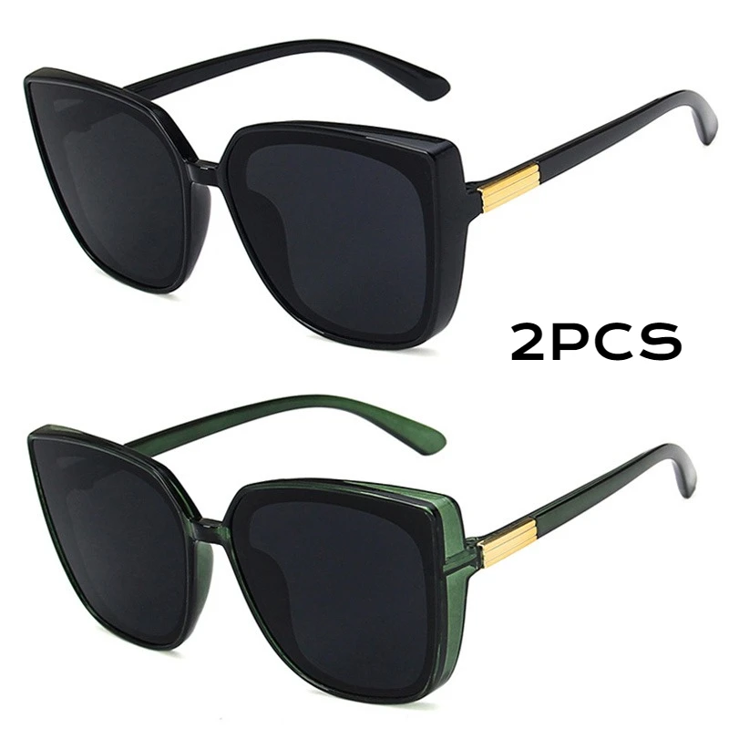 2 قطعة موضة بسيطة عين القط النظارات الشمسية النساء الرجال عالية الجودة الفاخرة نظارات شمسية بركة حفلة السفر الذكور الإناث نظارات UV400 #1