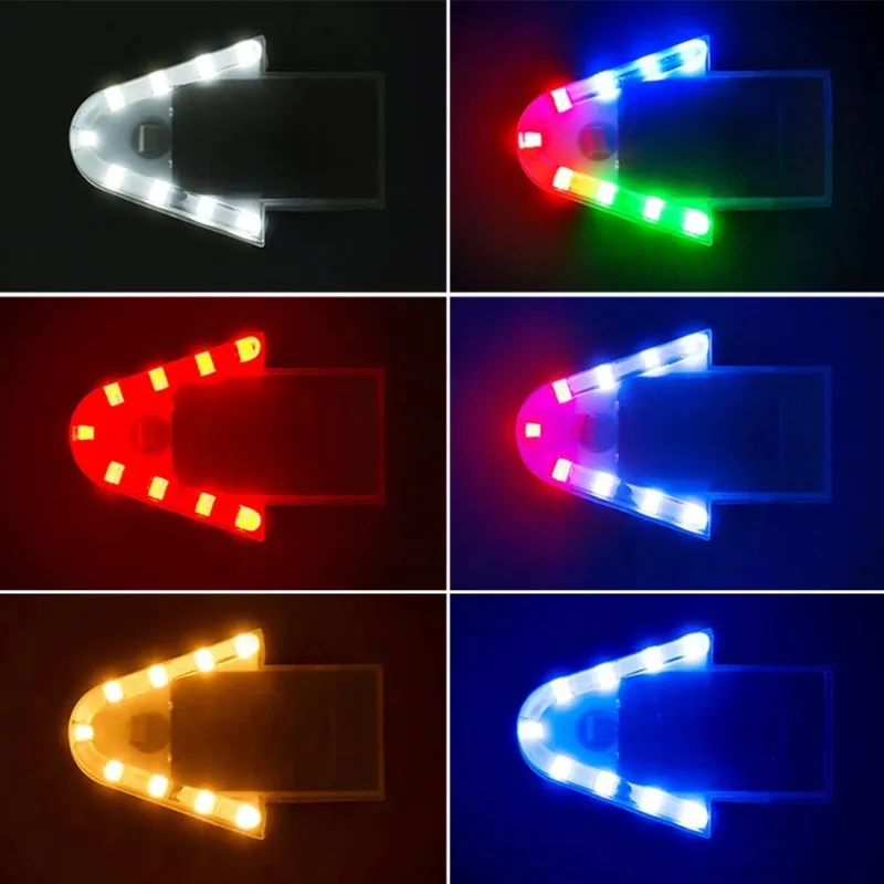 Arrow Shaped LED Strobe Light Solar Powered Motorcycle Front Rear Safety Warning Lamp Colorful Turn Signal Decorative Light