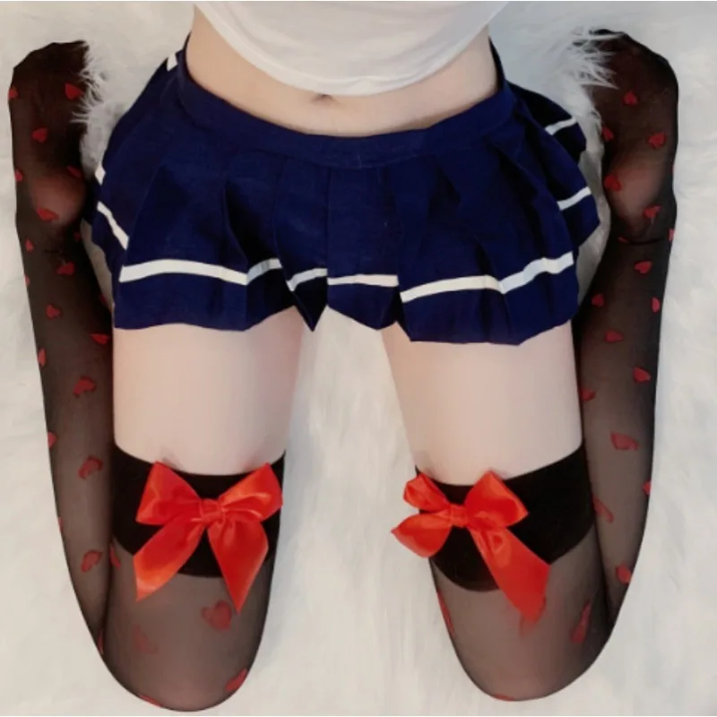 Christmas Sweetheart Bow Stockings Women Girls Lolita JK Heart Fishnet Socks Sexy Black White Cosplay Over The Knee Long Socks