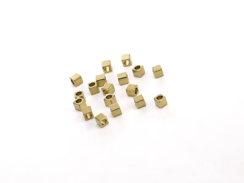 100pcs Brass Square Beads, Brass Cube Sliders, Raw Brass Spacers, 2x2mm, 3x3mm, Brass Findings, Jewelry Making R2519