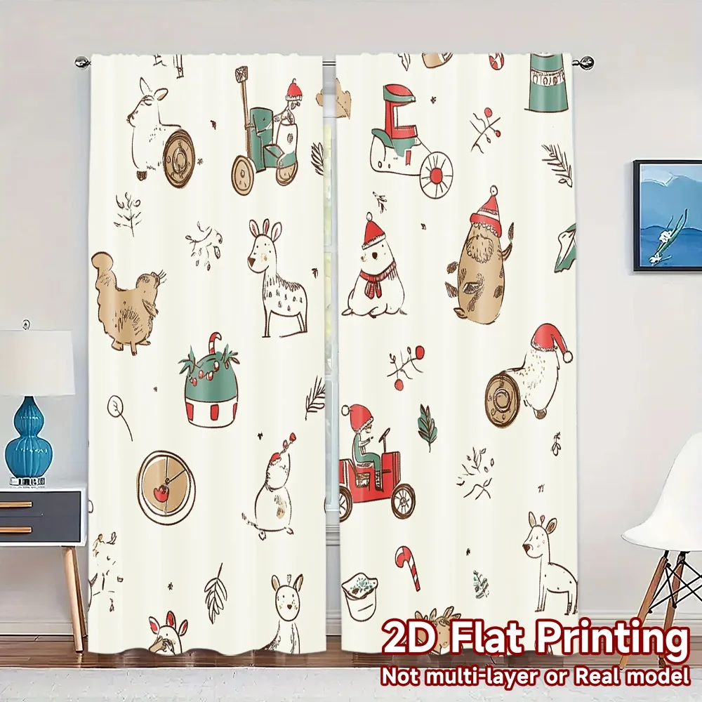 2 uds., cortinas navideñas con bonito tractor de animales (3), cortinas con patrón moderno, cortinas de tela versátiles, todo adecuado para dormitorio y