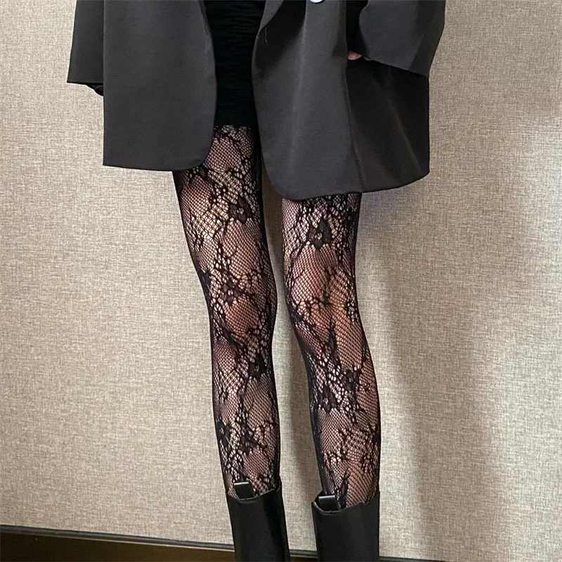 Sexy schwarz weiß lolita ausgehöhlte Spitze Mesh Strümpfe Boden Strumpfhosen japanische Goth Blumen Rattan Strumpfhosen heiße klassische Leggings – Detail 2