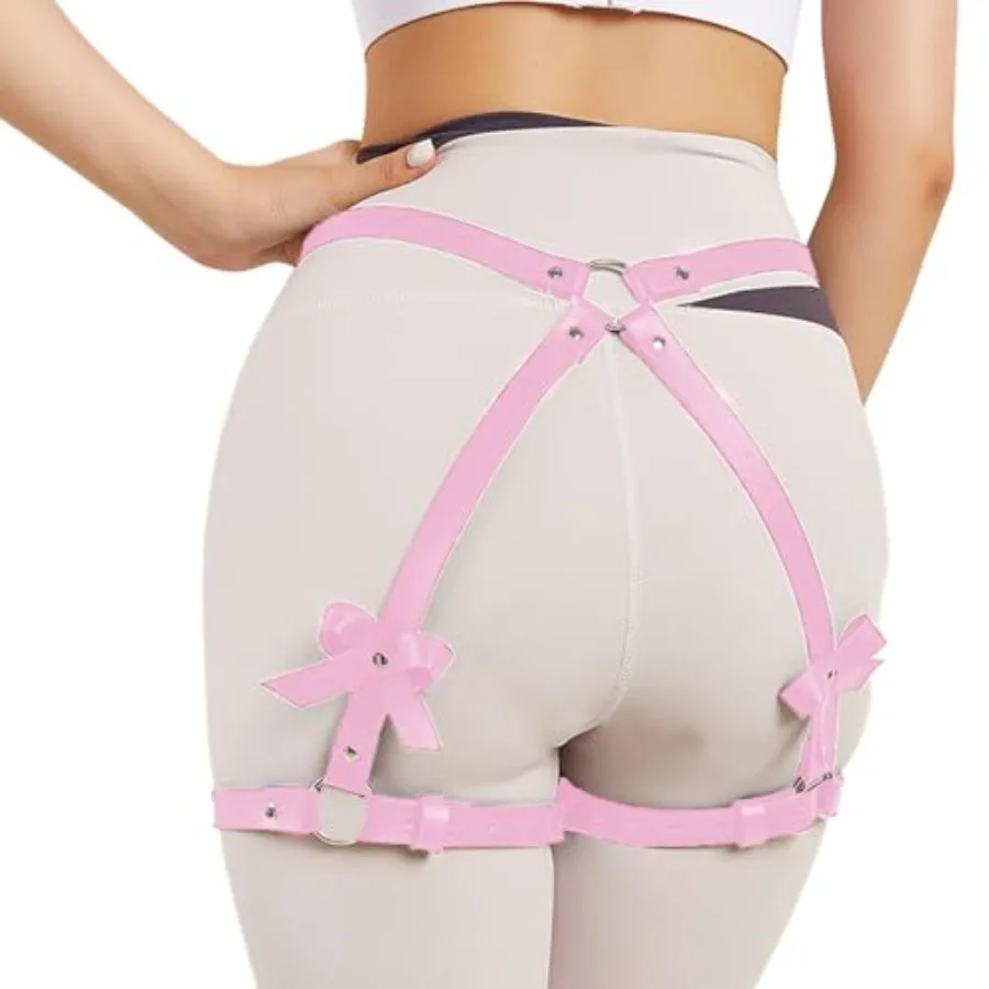 

Punk Leather Thigh Straps, Pink Leather Garter Body Harness Garter Belts, Adjustable Gothic Waistband Thigh Garter, Fashion Rav