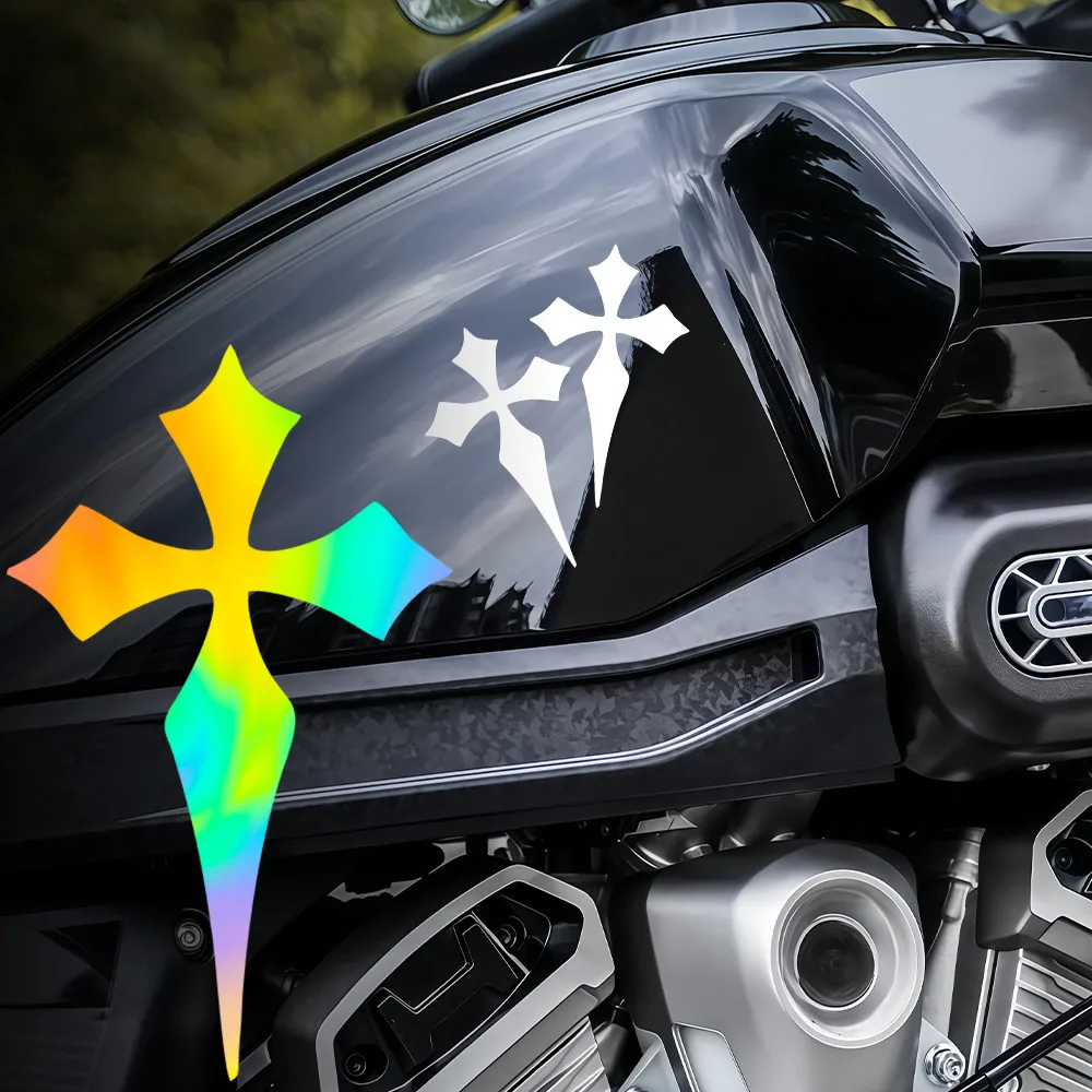 2D Flat 2Pcs Gothic Pointed Cross Vinyl Stickers, Waterproof Decal for Motorcycle Tank Fairing Car Window Helmet Laptop Decor